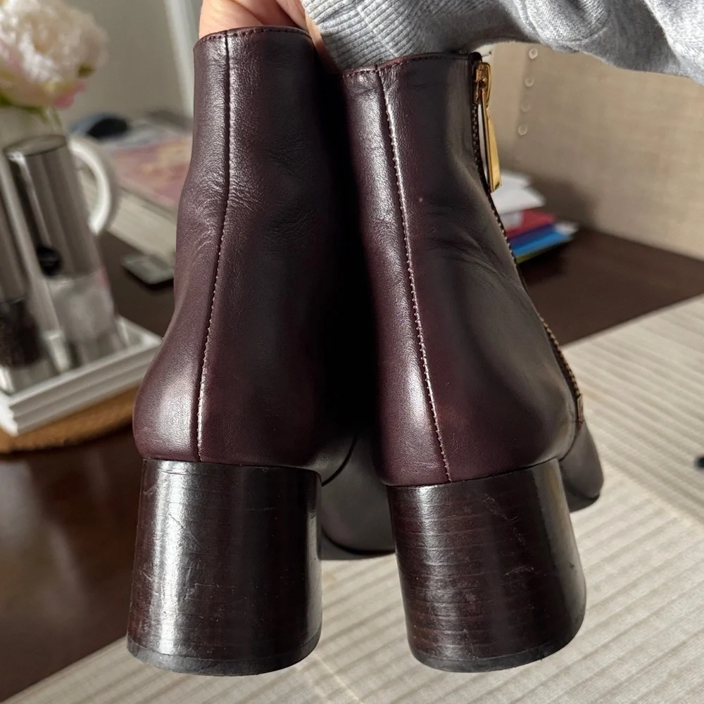 Women's Michael Kors Dark wine Leather Ankle Boots with Gold Zip
